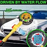 Fochutech Spinning Car Wash Brush Soft Microfiber, Auto Rotate Car Brush Mop with Soap Dispenser, Exterior Car Washing Brush Attached to Hose, Long Handle Scrubber Car Cleaning Brush (Rotary Brush)