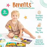 Klevly 6 PK Construction Wooden Toddler Puzzles Ages 2-4 | Wooden Puzzles for Toddlers 1-3 | Montessori Toys for 2 Year Old | Learning Toys for 2+ Year Olds | Educational Toys for 2 Year Old | STEM