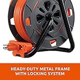 Link2Home Cord Reel 60 ft. Extension Cord 4 Power Outlets – 14 AWG SJTW Cable. Heavy Duty High Visibility Power Cord.