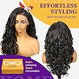 KOME Black Synthetic Lace Front Wig,13×6 latisha Curly Pre Plucked Glueless Wigs for Women Daily Use 24IN