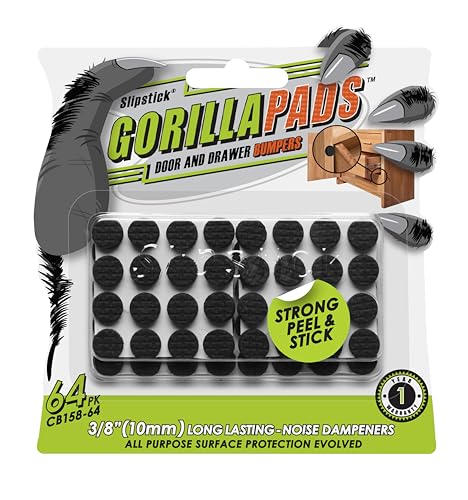 Slipstick GorillaPads Premium Cabinet Door Bumpers 3/8” Round Non Slip Pads, Cabinet Stoppers, Bumpers for Drawers, Cupboards, Cutting Boards, Glass Tops, Picture Frames, Furniture, 64 Gripper Dots