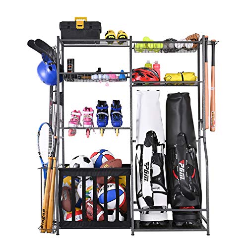 Mythinglogic Garage Sports Equipment Storage, 2 Golf Bag Storage Stand and Other Sports Equipment Storage Rack, Garage Organizer System