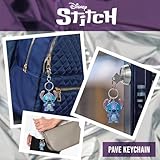 Disney Stitch Keychain Official License, Multicolored Pave Crystal Stitch Charm Keychain with Lobster Clip