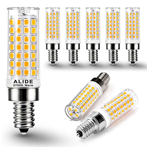 ALIDE E12 75 Watt Replacement LED Candelabra Bulbs C7,2700K Warm White,800LM T6 7.5W LED E12 Chandelier Light Bulbs for Ceiling Fan Pendant Lighting,Non-dimmable,6 Pack