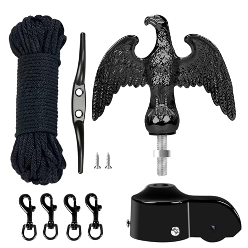 NQ Flagpole Hardware Repair Parts Kit,50FT Halyard Rope+7" Eagle Topper+6" Zinc Alloy Cleat+4 PCS Metal Swivel Snap Clips+Aluminum Alloy Flagpole Truck with Pulley for 1.6"-2" Flag Poles(Black)