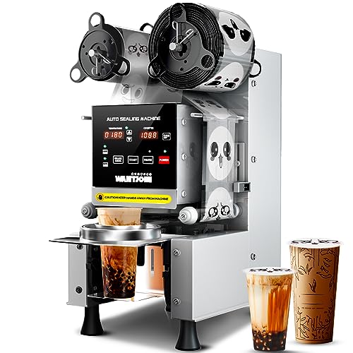 WantJoin Cup Sealing Machine - Full Automatic Cup Sealer Machine 90/95mm, 35.4/37.4in, 500-650 Cups/H Commercial Digital Control LCD Panel Electric Cup Sealer for Bubble, Milk Tea, Coffee, Grey