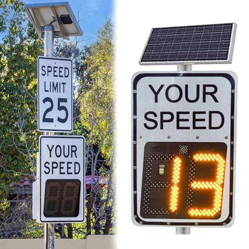 Flashing Solar Powered Led Speed Limit Signs, 20"x27"/24"x35" Rust Proof Aluminum Radar Speed Detector with Accessories, White(White,60 * 90cm)