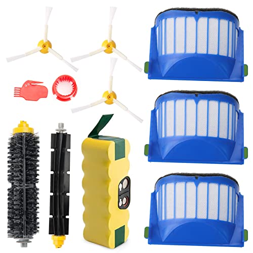 efluky 3500mAh Ni-MH Replacement Roomba Battery + Replacement Accessory Part Kit for iRobot Roomba 600 Series 600 610 614 620 625 630 635 640 645 650 655 660 665 670 680 690 - a Set of 11