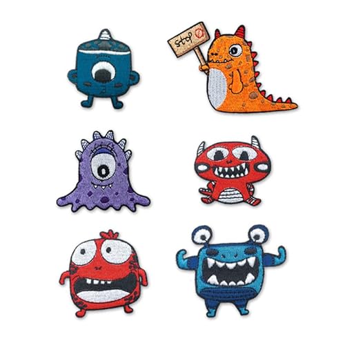 KLORIZ 6 PCS Cute Monster Patch Embroidered Iron On Patches Cartoon Animal Clothing Fabric Applique