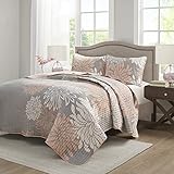 Comfort Spaces Enya Quilt Set - Casual Floral Print Channel Stitching Design, All Season, Lightweight Coverlet, Cozy Bedding, Matching Shams, Decorative Pillows, King(104 in x 90 in), Blush 3 Piece