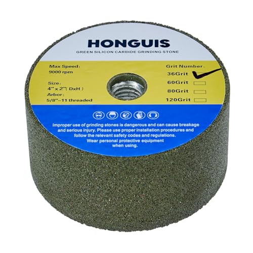 HONGUIS 4 Inch Green SiC Grinding Stone Wheel,Cup Grinding Wheel for Granite Marble Concrete Masonry with 5/8"-11 Threaded Arbor (36 Grit