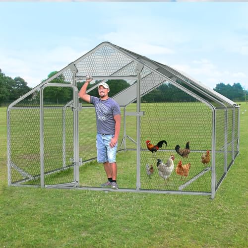 LEMBERI Metal Large Chicken Coop, Spire Shape Walk-in Poultry Chicken Hen cage, Rabbits Duck Cages with Waterproof and Anti-Ultraviolet Cover for Outside,Backyard and Farm