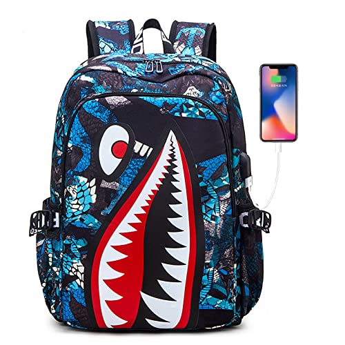 kejinsge Shark Teens Backpacks Fashion Schoolbag Casual Waterproof Travel USB Laptop Backpack (Style 4)
