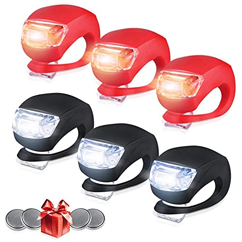 Bestlsy Set of 6 Bike Lights Front and Back, LED Clip-On Silicon Bicycle Lights with Waterproof Silicone Housing, Multi-Purpose Water Resistant Headlight