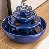 Indoor Tabletop Ceramic Fountain Water Feature Home Kitchen Office Decoration Modern Design Style (Blue)