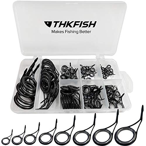 THKFISH Fishing Rod Guide Repair Kit Spinning Rod Guides Ceramics Stainless Steel Carbon Guide Repair 8 Sizes Black 75pcs