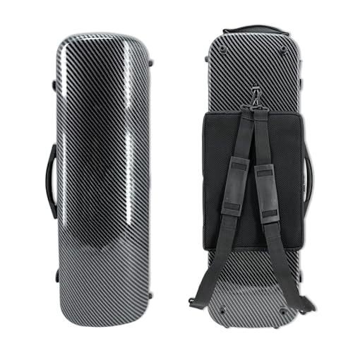 WUQIMUSC Violin Case 4/4 full size Carbon fiber Oblong Hard shell Rectangle violin case Soft padding with Backstraps &Music Sheet Bag (Black)