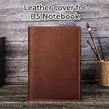 Hiram B5 Leather Notebook Cover, B5 Genuine Leather Journal Cover,B5 Diary Cover, 7.6in x 10.6 in Writing Notebook Cover, B5 Handbook Cover, B5 Planner Cover Leather-for B5 Notebook