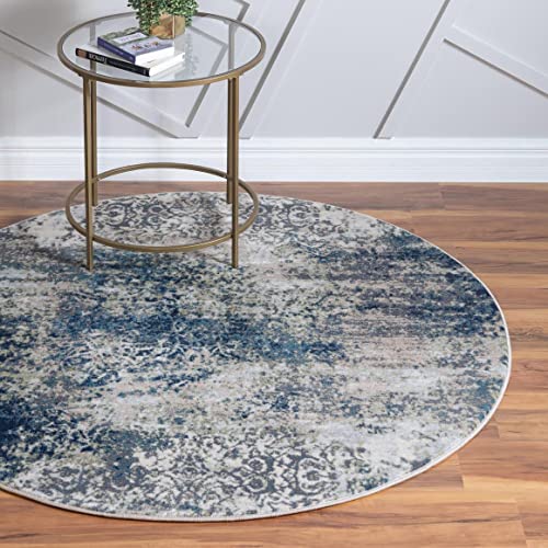 Unique Loom Mystic Collection Area Rug - Seine (10' Round, Navy Blue/Beige)