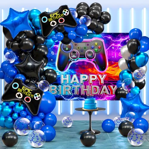 134pcs Video Game Birthday Decoration Balloons Gaming Birthday Party Balloons Arch Decoration Backdrop Banner Foil Gamer Balloons Neon Video Gaming Party Decoration for Boy Birthday Party