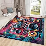 Zoainuos Boombox Rug 4x5 - Music Room Area Rugs for Living Room Bedroom - Music Carpet - Washable Non Slip Easy Clean - Graffiti Home Decor & Gifts