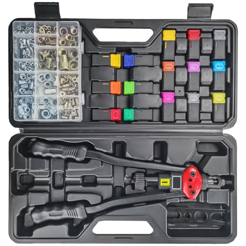DKwoeshg 16" Professional Rivet Nut Tool Kit - Lever-Style Rivnut Tool with Visual Stroke Indicator, Nutsert Tool Kit Includes 15 Metric & SAE Mandrels for Threaded Inserts
