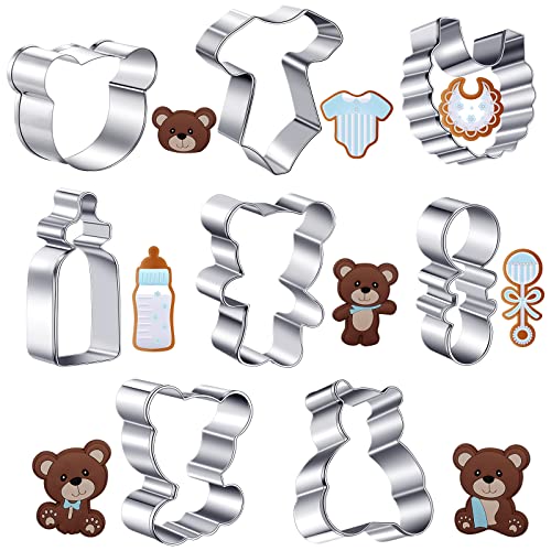 8 Pieces Bear Cookie Cutters Set Baby Shower Vintage Cookie Cutter Bear Biscuit Mould for Home Kitchen Baking Biscuit Baby Shower Party Supplies