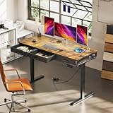 AODK Electric Standing Desk with Drawers, 55 Inch Height Adjustable Desk with Power Outlets, Sit Stand Table, Writing Computer Desk for Home, Office, Workstation, Rustic Brown