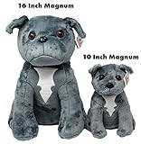 Shelter Pets Stuffed Animals: Magnum - 16" Grey Pitbull Dog Plush Toy - Based on Real-Life Adopted Pets - American Staffordshire Terrier - Benefiting The Animal Shelters They were Adopted from