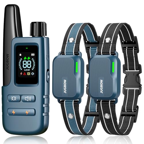 Jugbow Dog Shock Collar 2 Dogs (10-120Lbs) - 4200FT Dog Training Collar with Remote IPX7 Waterproof Electric Collar with 4 Training Modes, Rechargeable e-Collar for Lager Medium Small Dog Cyan Blue