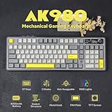 MechLands AJAZZ AK980 98% Mechanical Keyboard, BT5.0/USB-C/2.4GHz Wireless Gaming Keyboard, Hot Swappable Creamy Custom Keyboard with 1.14’’ TFT Screen, Knob, RGB for Win/Mac (Black, Gift V2 Switch)