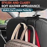 LANVRION Car Headrest Hooks for Purses and Bags, Upgraded 2 in 1 Cars Back Seat Head Rest Hanger Vehicle Leather Organizer Storage Holder Hook Matching Cars Interior, 2-Pack, Beige