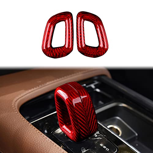 JUPIZEUS Carbon Fiber, Compatible with Volvo, Gear Shift Knob Cover Interior Trim for Volvo XC60 XC90 S60 S90 V90 C40 XC40 Accessories, Type D, Red