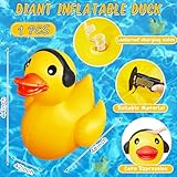 Hungdao 4 Feet Giant Inflatable Duck Huge Funny Rubber Duck Large Blow up Duck Inflatable Duck Pool Float for Summer Beach Swimming Pool Decoration(Earphone)