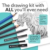 Castle Art Supplies Graphite Drawing Pencils and Sketch Set (40-Piece Kit), Complete Artist Kit Includes Charcoals, Pastels and Zippered Carry Case, Rare Pop-Up Stand