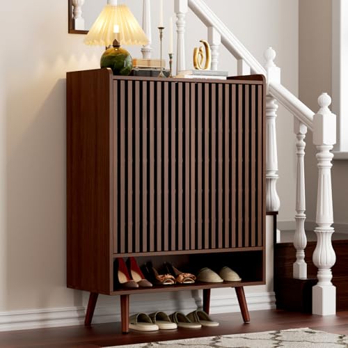 Large Shoe Cabinet with Doors for Up to 24 Pairs, 6-Tier Entryway Shoe Storage Cabinet with Adjustable Shelves, Freestanding Shoes Rack Organizer for Hallway, Closet, Bedroom, Living Room, Walnut