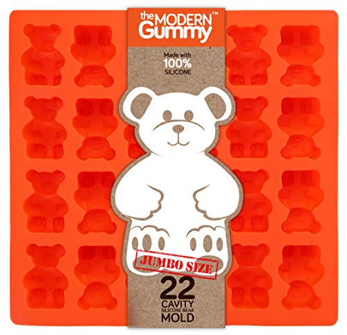 Jumbo Size Gummy Bear Mold, Makes 22 Bears, Food Grade Silicone to Make Candy, Soap, Gelatin, Cupcake Toppers, Chocolate and Ice Tray Molds