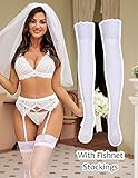 Avidlove Women Garter Lingerie with Black Thigh High Socks 3 Piece Garter Lingerie Sets for Wedding Night