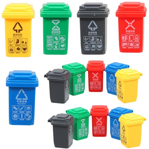 LOGOFUN 60Pcs Toy Trash Cans Miniature Garbage Bin Model 1:12 Scale Mini Sorting Waste Busket for Dollhouse Life Scene Decorations Accessories