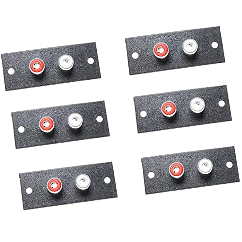 jing Black 2 Way RCA Terminal Wall Panel Plate Input Phono Chassis Socket AV Audio Connector - (6 Pcs)