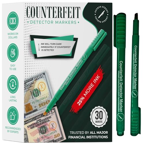 Counterfeit Money Detector Pen - 30 Pack Counterfeit Pen with 25% More Ink, Money Marker Bill Detector Pen for Accurate Currency Validation, Essential Tool for Cash Fraud Prevention