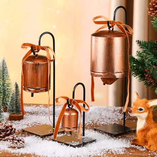 MorningRo Valentines Vintage Rustic Cow Bells with Metal Stands Giant Vintage Metal Heart Shape Bells Farmhouse Country Rustic Love Decor Brass Antique Wall Decor Gift for Couples(Vintage)