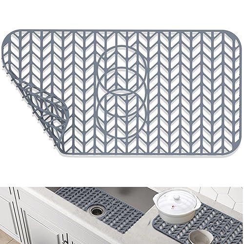GUUKIN Sink Protectors for Kitchen Sink 19x13 & 24x12.5 & 13x11 & 26x14 & 28x14 & 29x15, Large Silicone Mats Grid for Bottom of Farmhouse Stainless Steel (24x12.5 with 3 Reserved Holes)
