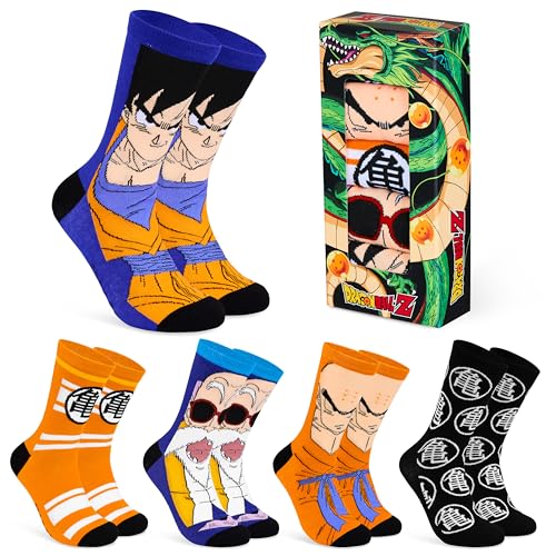 Dragon Ball Z Mens Socks Pack of 5 Crew Socks for Men Teenagers Soft Breathable Work Sports Casual Size 8-13 Anime Gifts