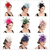 SAFERIN Fascinator for Women Hair Clip Hat Bowler Feather Flower Veil Wedding Party Hat Tea Hat（TA2-Red）