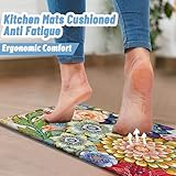 Tubeamin Boho Floral Kitchen Rugs Mats for Floor 2 Piece Memory Foam Padded Kitchen Mats Anti Fatigue Non Slip Cushioned Comfort Standing Mat, 17.3x28+17.3x47 Inch