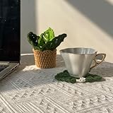 DICHA Monstera Crochet Coasters with Plant Pot-Container Beverage Coaster Sets with Holder Bar Coasters for Drinks Coffee Table Desk-Succulent Plant Pot Coaster-Set of 5