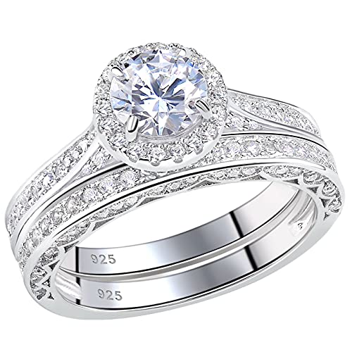 Newshe Wedding Rings for Women Engagement Ring Set 925 Sterling Silver 2.4Ct Round White AAAAA Cz Size 6