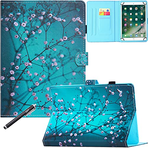 8 Inch Universal Case, GSFY Pretty Folio Stand Protective Case Leather Pocket Cover with Stylus Holder for iPad mini/Samsung/Kindle/Huawei/Lenovo/Nook 7.9 8.0 8.4 Inch Tablet - Apricot Blossom