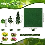 55 Pcs Mini Model Trees Flower Cluster Grass Mat Set, 36 Flower Vegetation Groups 15 Mixed Miniature Trees 4 Artificial Fake Turf, Train Railroad Park Scenery for DIY Crafts, Building Model, Landscape